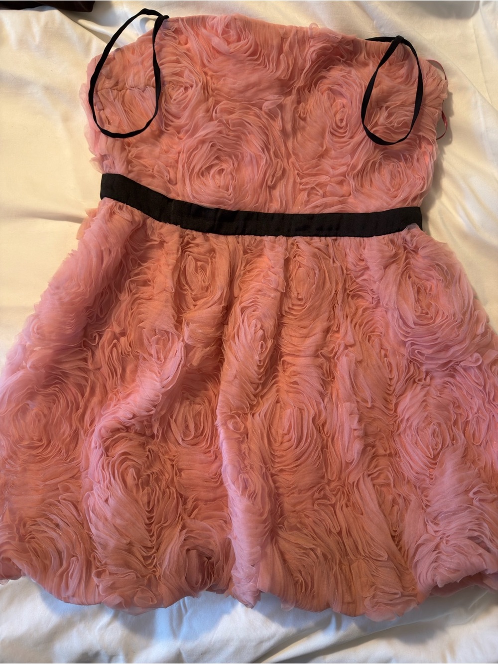 Zara Pink Rosette-Textured Party Dress with Black Trim
